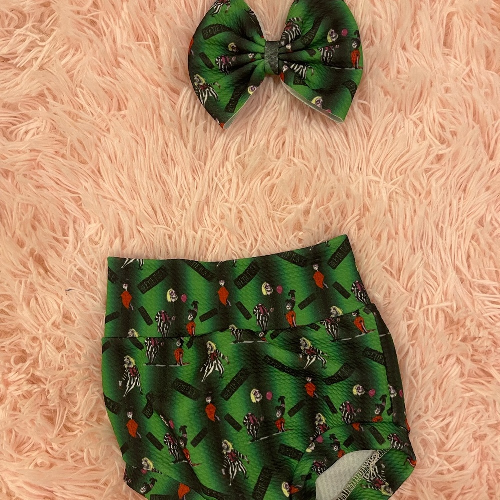 Beetlejuice bummies with matching bow 18-24 months